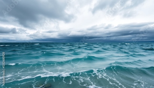 Stormy ocean waves coastal region nature photography dramatic sky wide angle marine serene atmosphere