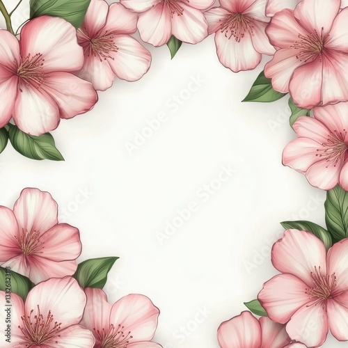 Pink Cherry Blossom Flowers Frame a Blank Space for Text in a Delicate, Stylish Design Ideal for Invitations or Announcements
