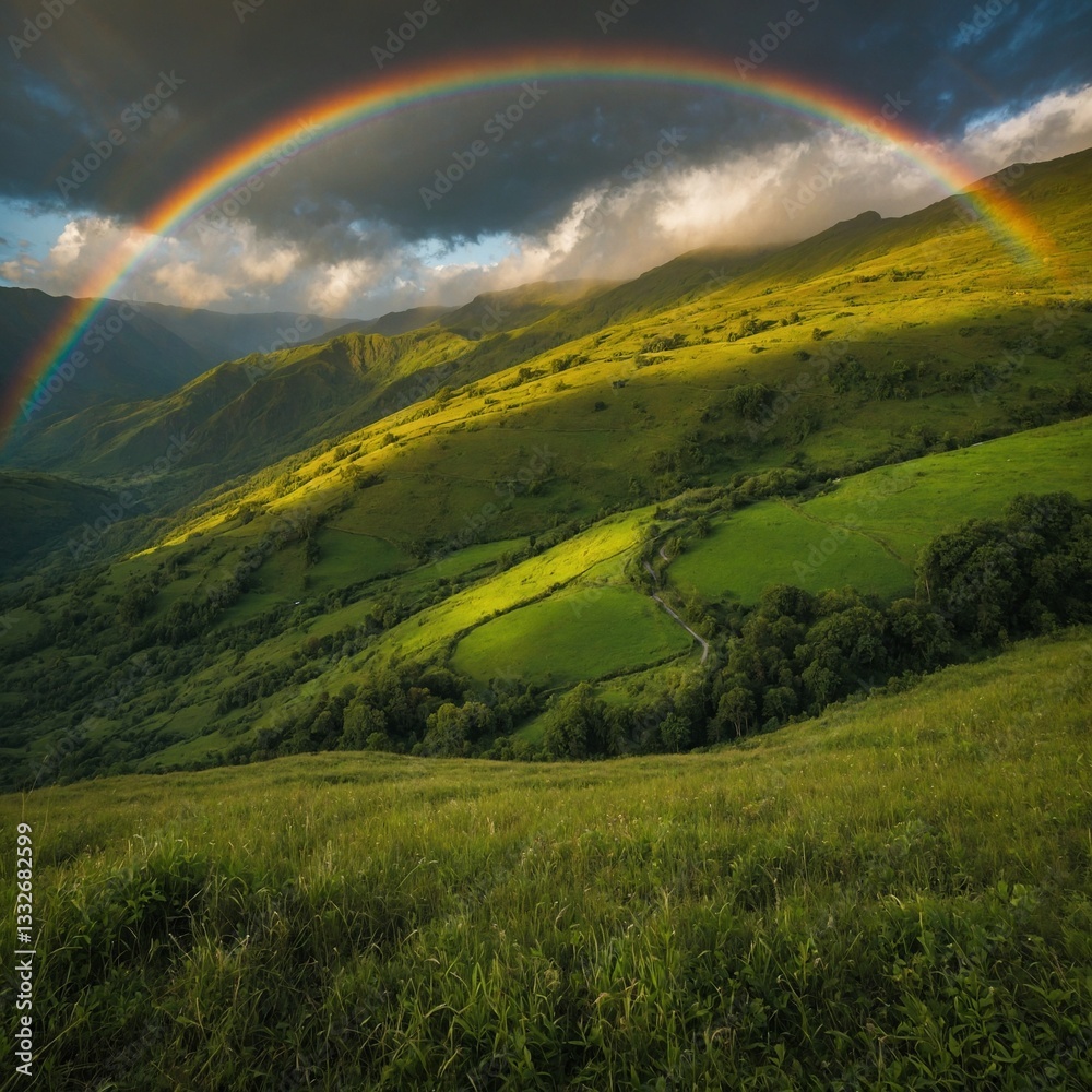 Obraz premium rainbow over green field
