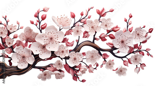 Pink Cherry Blossom Paper Art Elegant Floral Design, Springtime Botanical Illustration.