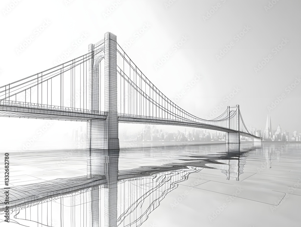 Obraz premium Minimalist Suspension Bridge Outline In Elegant Architectural Design