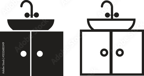 sink unit icon in flat, line set use for kitchen and bathroom washbasin sign isolated on transparent background 