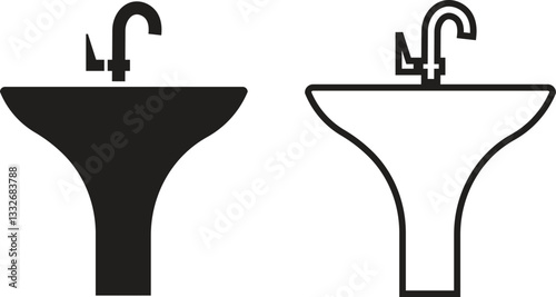 sink unit icon in flat, line set use for kitchen and bathroom washbasin sign isolated on transparent background 