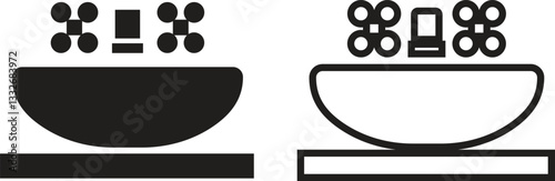 sink unit icon in flat, line set use for kitchen and bathroom washbasin sign isolated on transparent background 