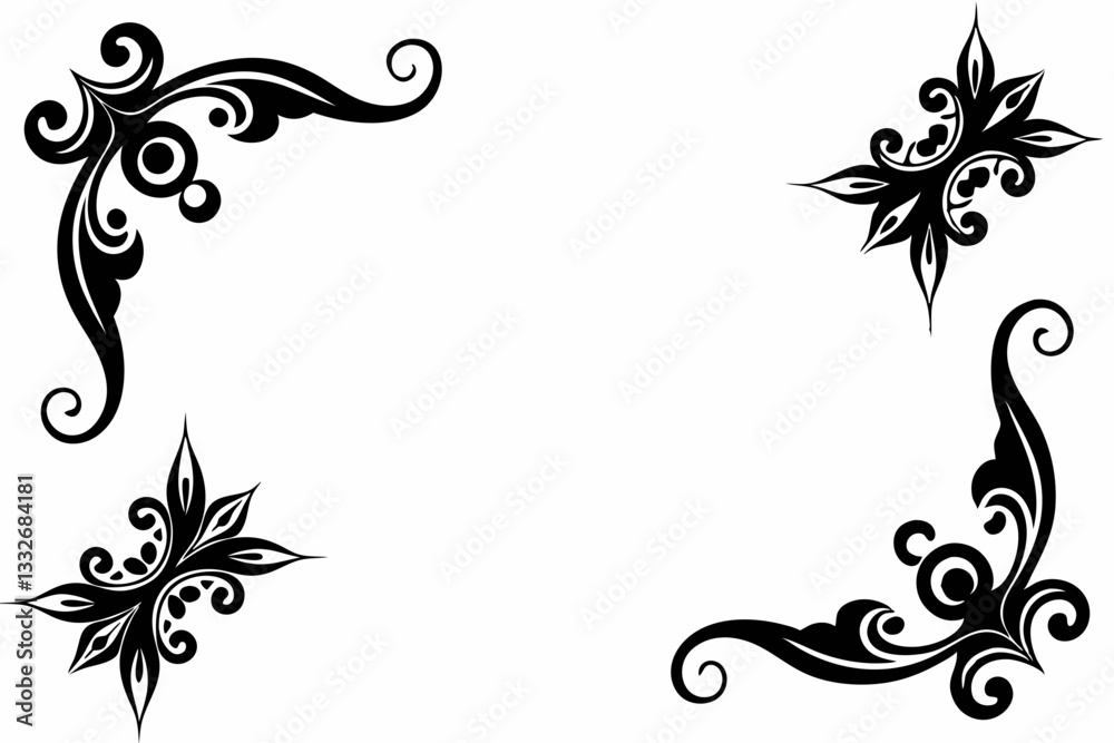 decorative corner elements set line art silhouette vector illustration decorative corner elements set line art silhouette vector illustration