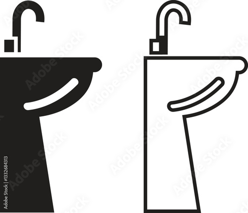 sink unit icon in flat, line set use for kitchen and bathroom washbasin sign isolated on transparent background 