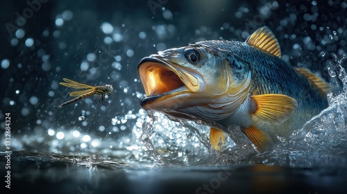 Bass Eating Dragonfly created with Generative AI Technology, ai, generative