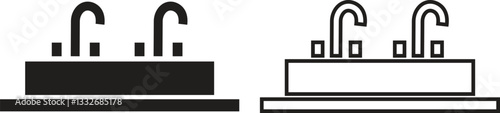 sink unit icon in flat, line set use for kitchen and bathroom washbasin sign isolated on transparent background 