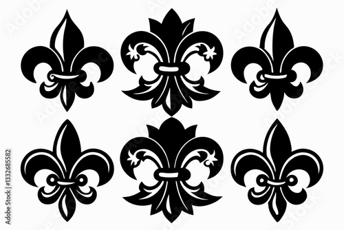 fleur de lis set line art silhouette vector illustration