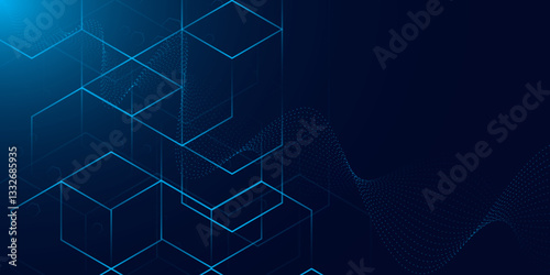 Abstract Futuristic Technology Background with Geometric Cube Pattern. Digital Blockchain Network Concept with 3D Geometric Design. Technology. Vector. 