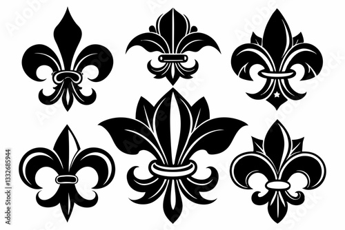 fleur de lis set line art silhouette vector illustration