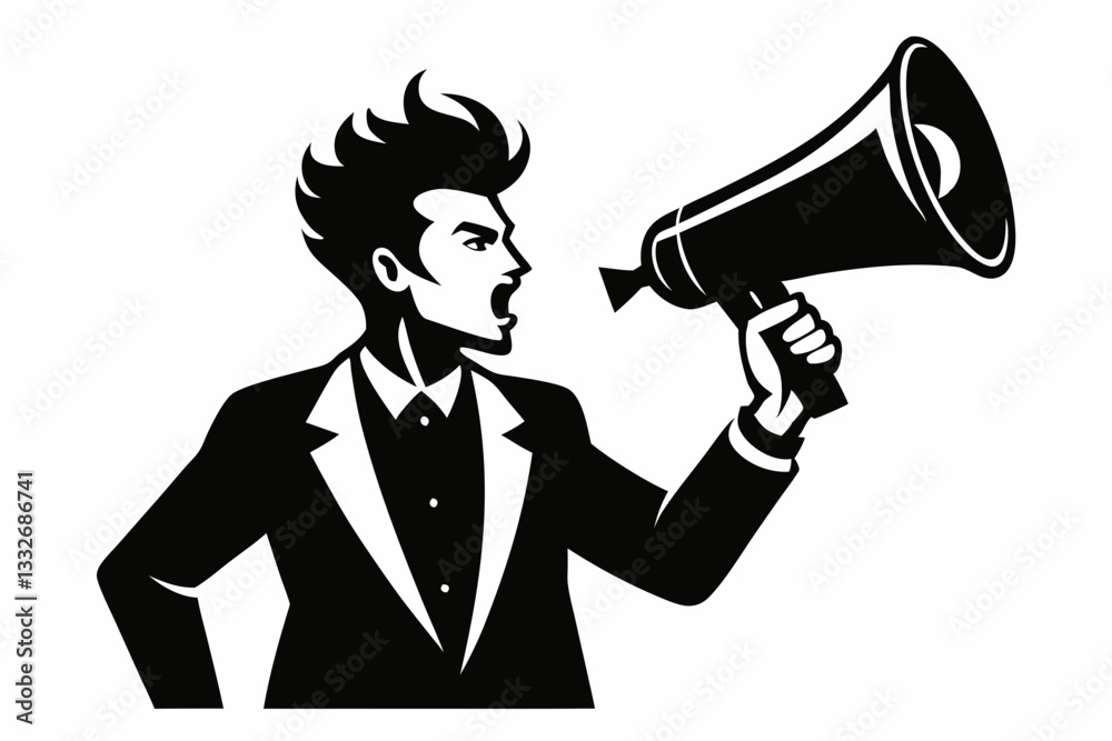 a man with megaphone line art silhouette vector illustration a man with megaphone line art silhouette vector illustration