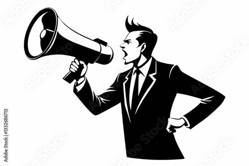 a man with megaphone line art silhouette vector illustration