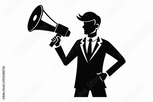 a man with megaphone line art silhouette vector illustration