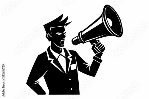 a man with megaphone line art silhouette vector illustration