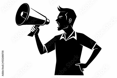 a man with megaphone line art silhouette vector illustration