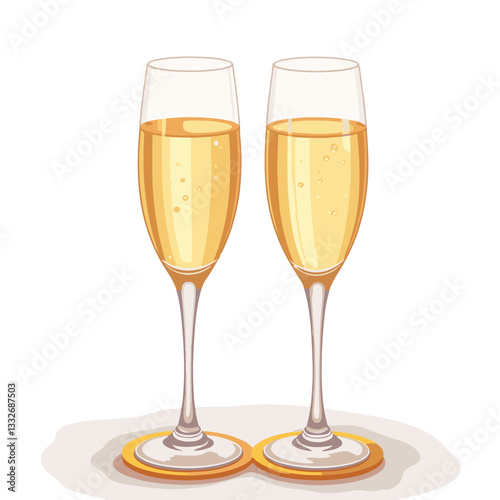 Elegant champagne flutes toasting together, celebration concept