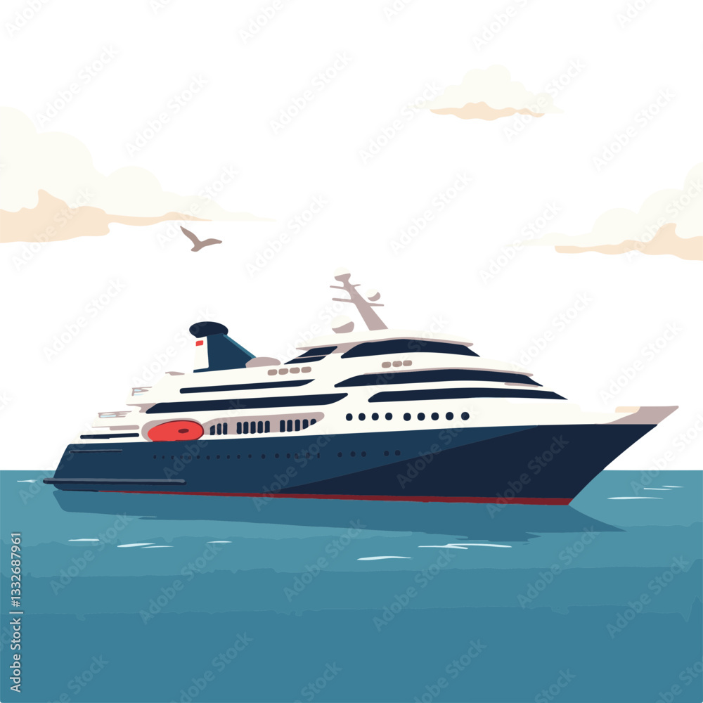 Luxurious cruise ship sailing on calm ocean, maritime adventure Luxurious cruise ship sailing on calm ocean, maritime adventure