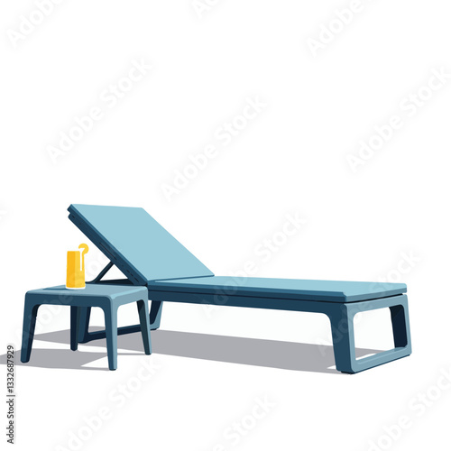 Sleek modern chaise lounge with lemonade on white background, relaxation