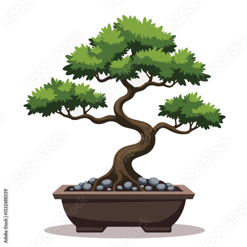 Elegant bonsai tree with lush foliage, simplicity and grace