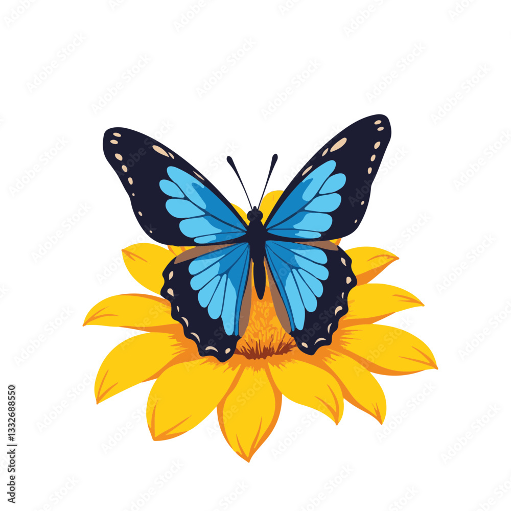 Butterfly resting on yellow flower, vibrant nature illustration Butterfly resting on yellow flower, vibrant nature illustration