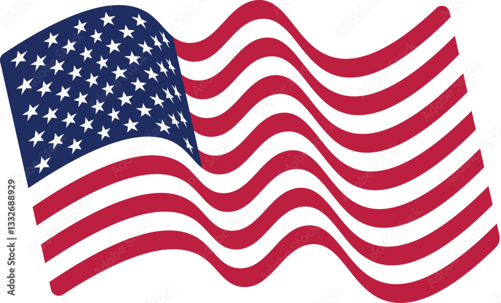 Obraz premium American Flag, Vector. USA Waving Banner. United States national symbol on white background. Wavy ribbon