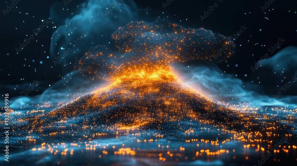 Fototapeta premium Fiery Volcano Erupts Over City