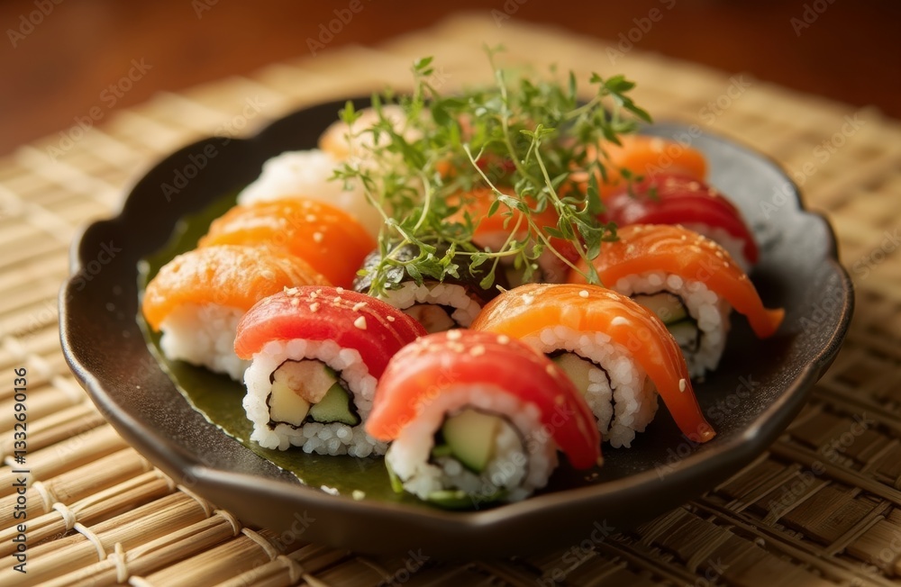 Assorted Sushi Platter: Fresh Nigiri and Maki Rolls on Plate | Japanese Cuisine, Seafood, Healthy Eating Assorted Sushi Platter: Fresh Nigiri and Maki Rolls on Plate | Japanese Cuisine, Seafood, Healthy Eating