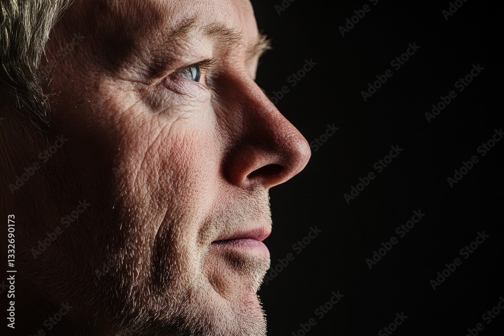 Obraz premium close-up of person thoughtful gaze reflecting on personal growth serene expression and calm background showcase journey