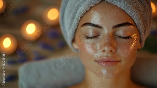 Beautician applying moisturizing mask on woman's face at spa