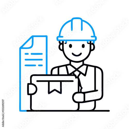architect with blueprint icon, architect with blueprint flat illustration - simple vector illustration of architect with blueprint , perfect for icons and logos