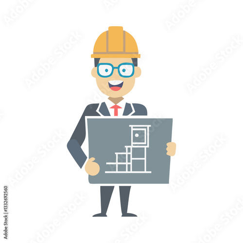 architect with blueprint icon, architect with blueprint flat illustration - simple vector illustration of architect with blueprint , perfect for icons and logos