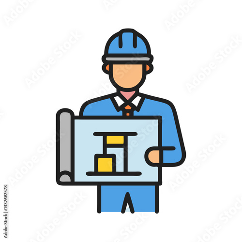 architect with blueprint icon, architect with blueprint flat illustration - simple vector illustration of architect with blueprint , perfect for icons and logos