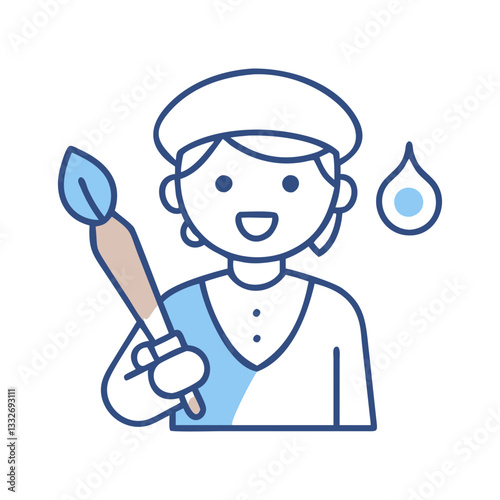 artist with paintbrush icon, artist with paintbrush flat illustration - simple vector illustration of artist with paintbrush , perfect for icons and logos