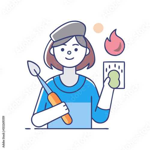artist with paintbrush icon, artist with paintbrush flat illustration - simple vector illustration of artist with paintbrush , perfect for icons and logos