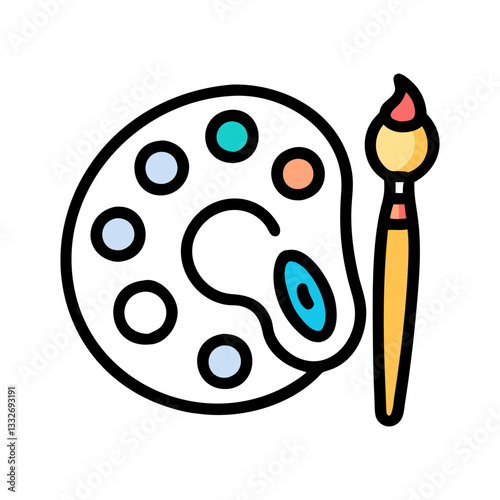art palette and brush art icon, art palette and brush art flat illustration - simple vector illustration of art palette and brush art , perfect for icons and logos