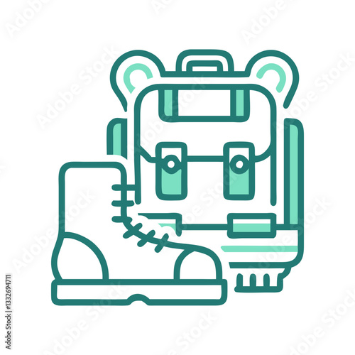 backpack and hiking boots icon, backpack and hiking boots flat illustration - simple vector illustration of backpack and hiking boots , perfect for icons and logos