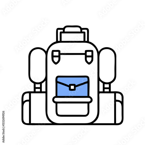 backpack with travel gear icon, backpack with travel gearflat illustration - simple vector illustration of backpack with travel gear, perfect for icons and logos