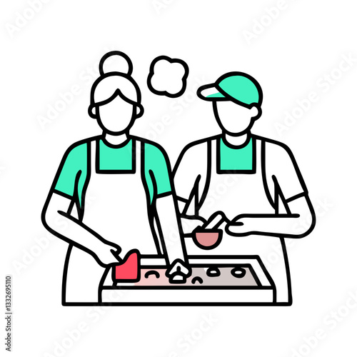 baking cookies together icon, baking cookies together flat illustration - simple vector illustration of baking cookies together , perfect for icons and logos