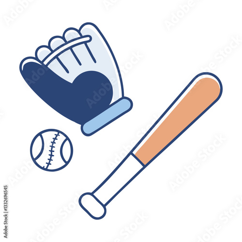baseball bat and glove icon, baseball bat and gloveflat illustration - simple vector illustration of baseball bat and glove, perfect for icons and logos