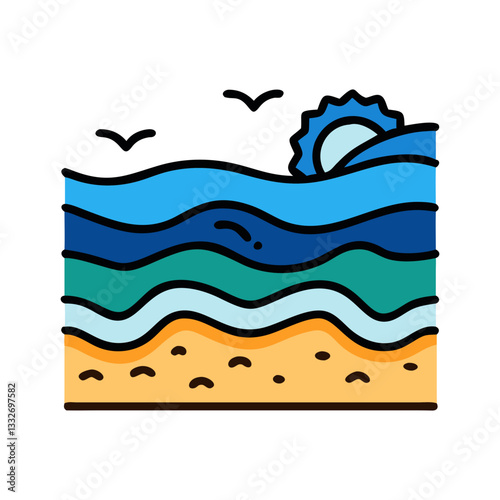 beach and ocean waves icon, beach and ocean waves flat illustration - simple vector illustration of beach and ocean waves , perfect for icons and logos