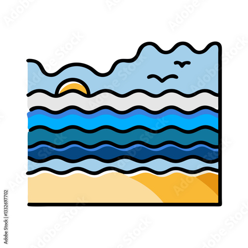 beach and ocean waves icon, beach and ocean wavesflat illustration - simple vector illustration of beach and ocean waves, perfect for icons and logos