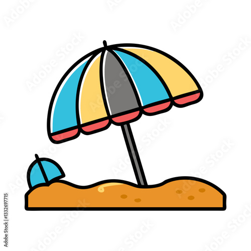 beach umbrella and sand icon, beach umbrella and sand flat illustration - simple vector illustration of beach umbrella and sand , perfect for icons and logos