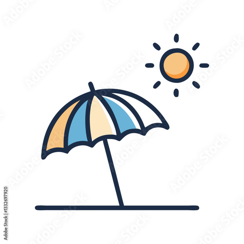 beach umbrella and sun icon, beach umbrella and sun flat illustration - simple vector illustration of beach umbrella and sun , perfect for icons and logos