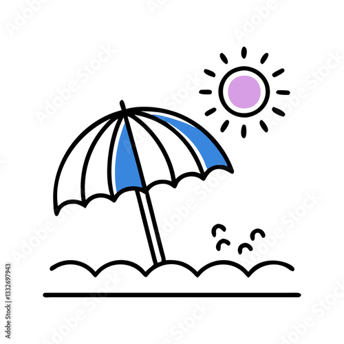 beach umbrella and sun icon, beach umbrella and sun flat illustration - simple vector illustration of beach umbrella and sun , perfect for icons and logos