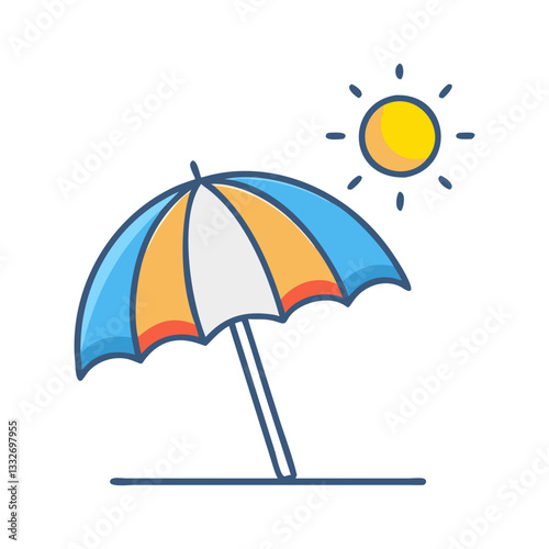beach umbrella and sun icon, beach umbrella and sun flat illustration - simple vector illustration of beach umbrella and sun , perfect for icons and logos