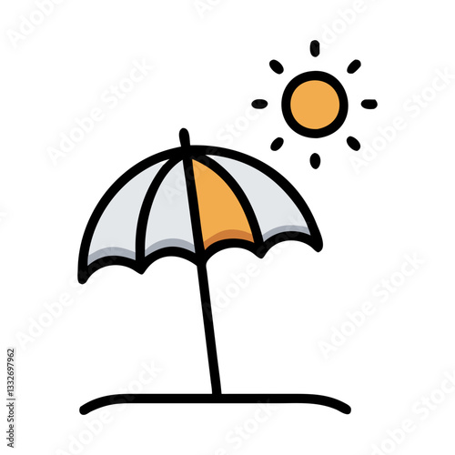 beach umbrella and sun icon, beach umbrella and sun flat illustration - simple vector illustration of beach umbrella and sun , perfect for icons and logos