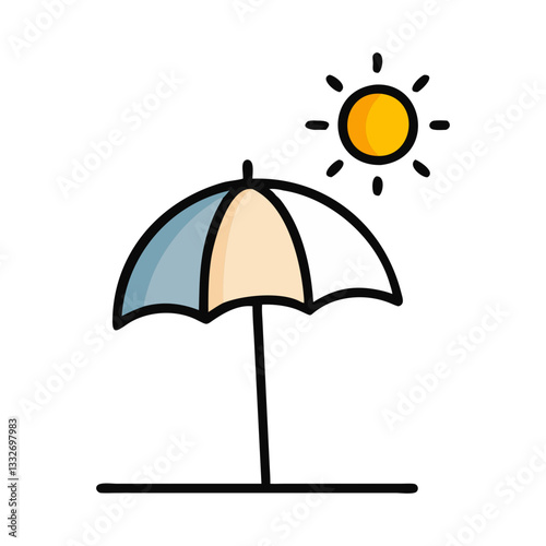 beach umbrella and sun icon, beach umbrella and sun flat illustration - simple vector illustration of beach umbrella and sun , perfect for icons and logos