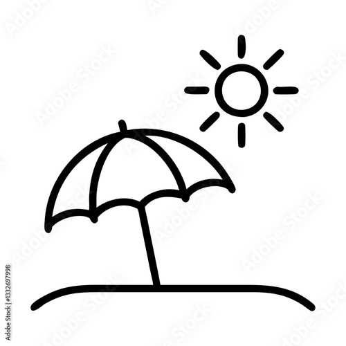 beach umbrella and sun icon, beach umbrella and sun flat illustration - simple vector illustration of beach umbrella and sun , perfect for icons and logos