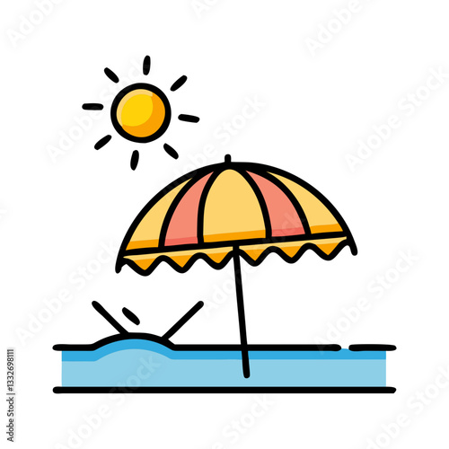 beach umbrella and sun icon, beach umbrella and sunflat illustration - simple vector illustration of beach umbrella and sun, perfect for icons and logos